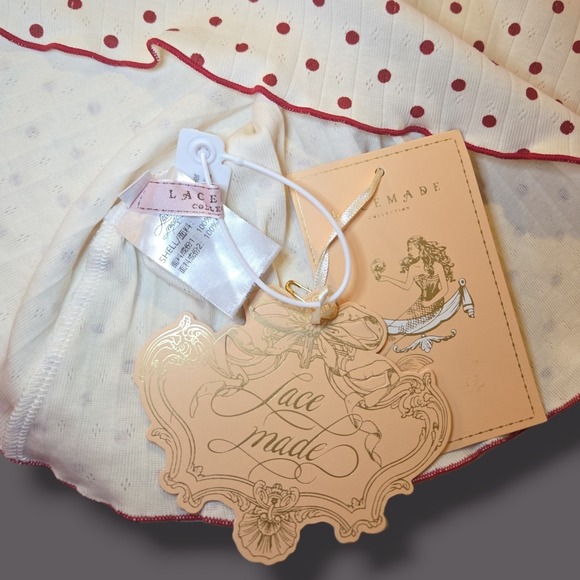 Lacemade Cheryl Mini Dress Red Polka Dot Pointelle Knit Coquette White Size S - Picture 8 of 9